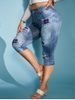Legging Corsaire Moulant Déchiré 3D Jean Imprimé de Grande Taille - Bleu profond 4X