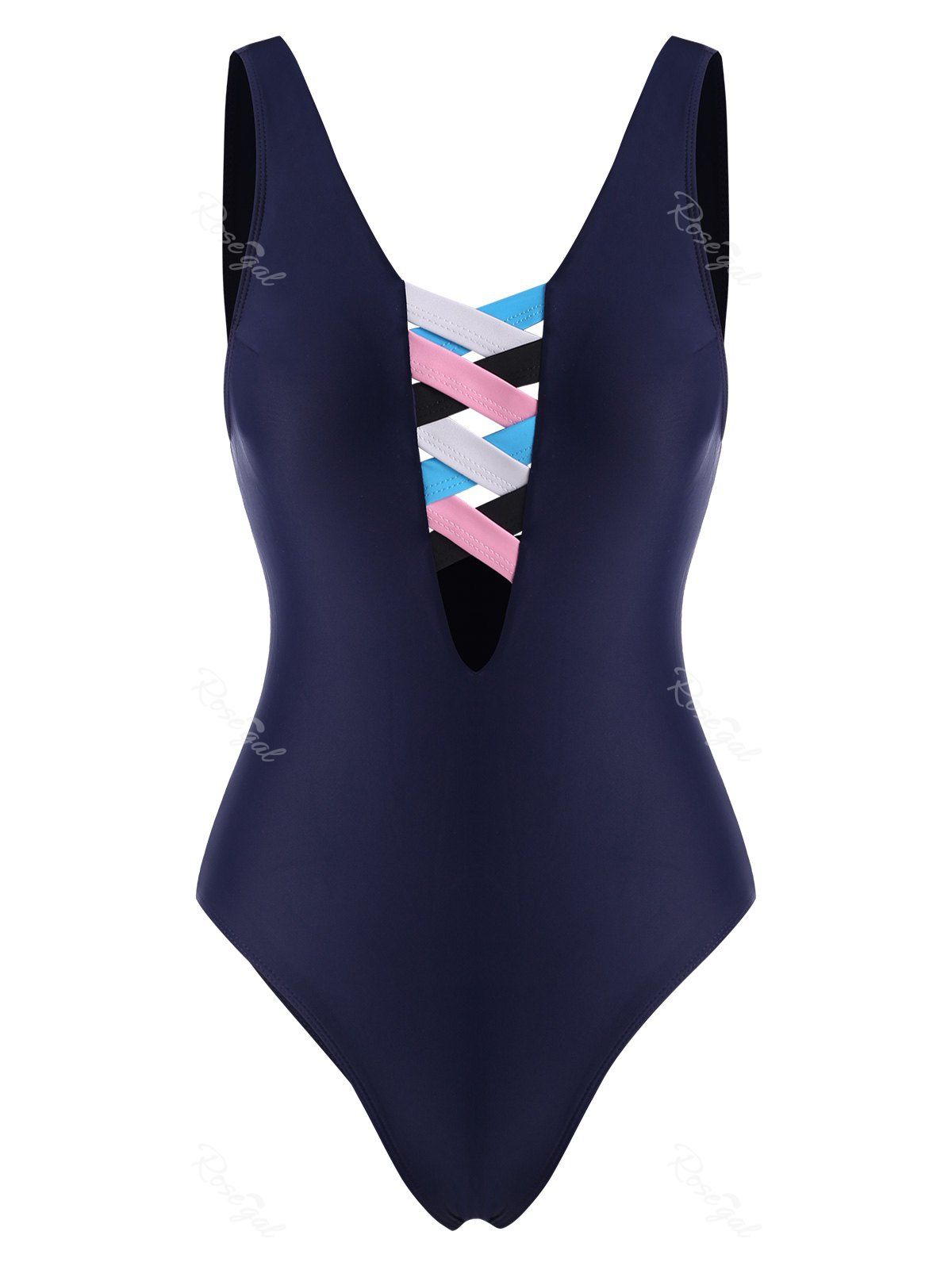 Fancy Open Back Colorblock Criss Cross One-piece Swimsuit  
