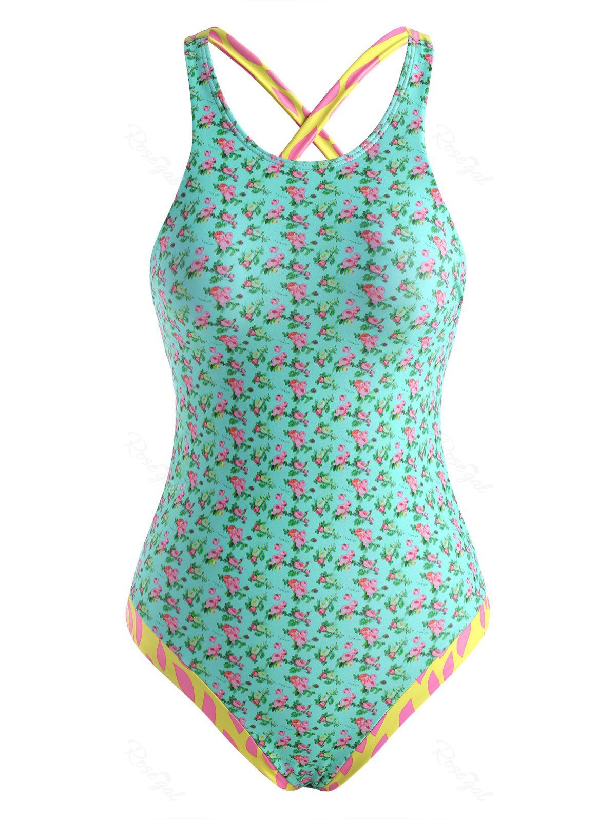 New Floral Speckled Backless Lace Up One-piece Swimsuit  