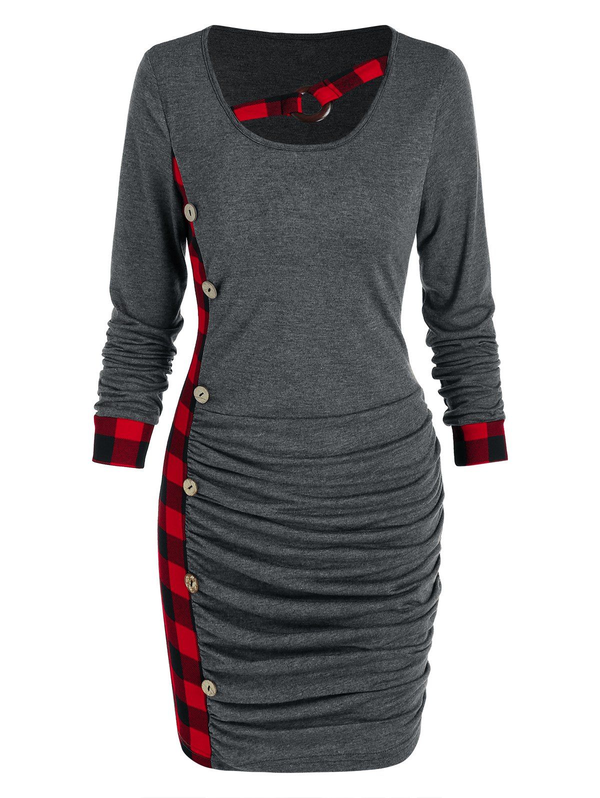 

Ruched Plaid Tight Dress, Dark gray