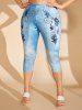 Legging Capri à Imprimé 3D Fleur Motif de Jean de Grande Taille - Bleu clair 5X