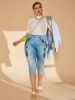 Legging Capri à Imprimé 3D Fleur Motif de Jean de Grande Taille - Bleu clair 5X