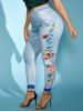 Plus Size Flower 3D Jean Pattern High Rise Jeggings -  