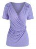 Short Sleeve Ruched Heathered Surplice T-shirt -  