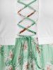 Floral Print Chiffon Insert Lace-up High Low Twofer Dress -  