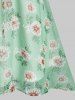 Floral Print Chiffon Insert Lace-up High Low Twofer Dress -  