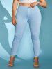 Pantalon Moulant Coloré à Taille Haute de Grande Taille - Bleu clair XL