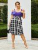 Plus Size Knitted Cross Panel Plaid Flare Dress -  
