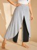 Pantalon Superposé en Blocs de Couleurs à Taille Haute de Grande Taille - Gris Clair L