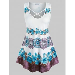 

Plus Size Flower Tie Dye Cross Tunic Tank Top, White