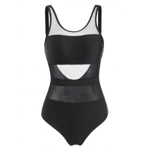 

Backless Mesh Insert One-piece Swimsuit, Black