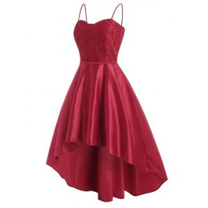 

Flower Lace Dip Hem Cami Dress, Red