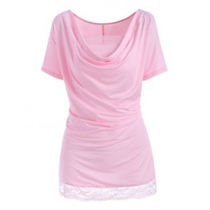 

Plus Size Draped Lace Hem Tunic T-shirt with Tube Top Set, Light pink