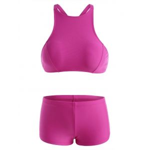

Criss Cross High Neck Boyshort Bikini Swimwear, Light pink