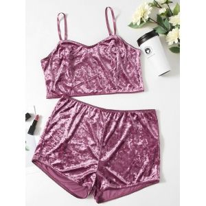 

Plus Size Velvet Picot Trim Pajamas, Purple