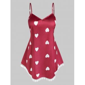 

Plus Size Lace Heart Pattern Cami Tank Top, Red