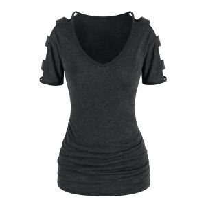 

Cut Out Sleeve Ruched T Shirt, Gray