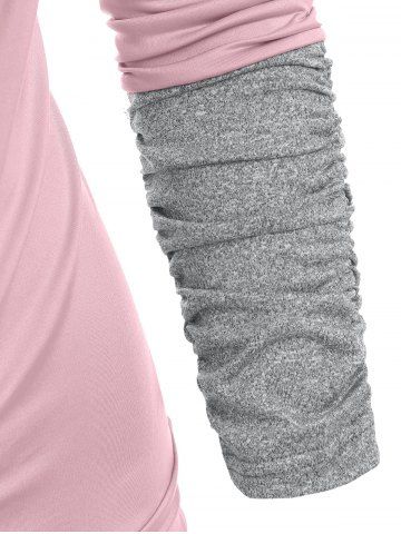 

Long Sleeve Cinched Contrast Faux Twinset T-shirt, Light pink