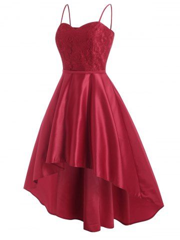 Vestido de cámara de encaje de flores dobladillo - RED - XL