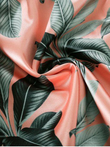 

Plus Size Satin Leaf Pattern PJ Cami Top and Shorts Set, Light pink
