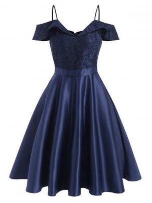 Lace Insert Cold Shoulder Foldover Cami Dress