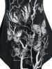 Plus Size Butterfly Branch Print Lace Crochet Crisscross Tank Top -  
