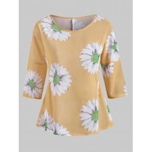 

Sunflower Print Ruched Waist Chiffon Blouse, Yellow