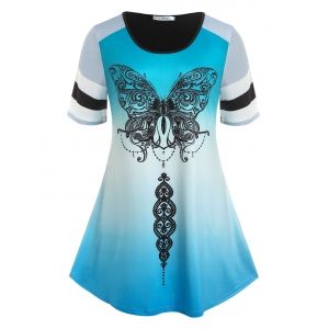 

Plus Size Ombre Color Butterfly Print Tee, Multi