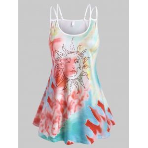 

Plus Size Tie Dye Sun Print Double Strap Cami Top, Orange