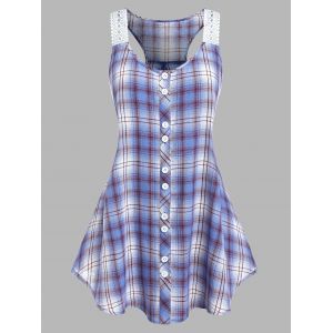 

Plus Size Plaid Pattern Hollow Strap Tank Top, Light blue
