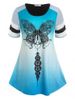 Plus Size Ombre Color Butterfly Print Tee -  