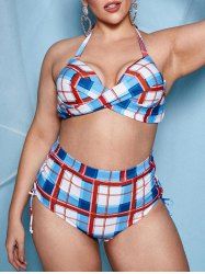Plus Size 1950s Underwire Cinched Plaid Bikini Swimwear -  