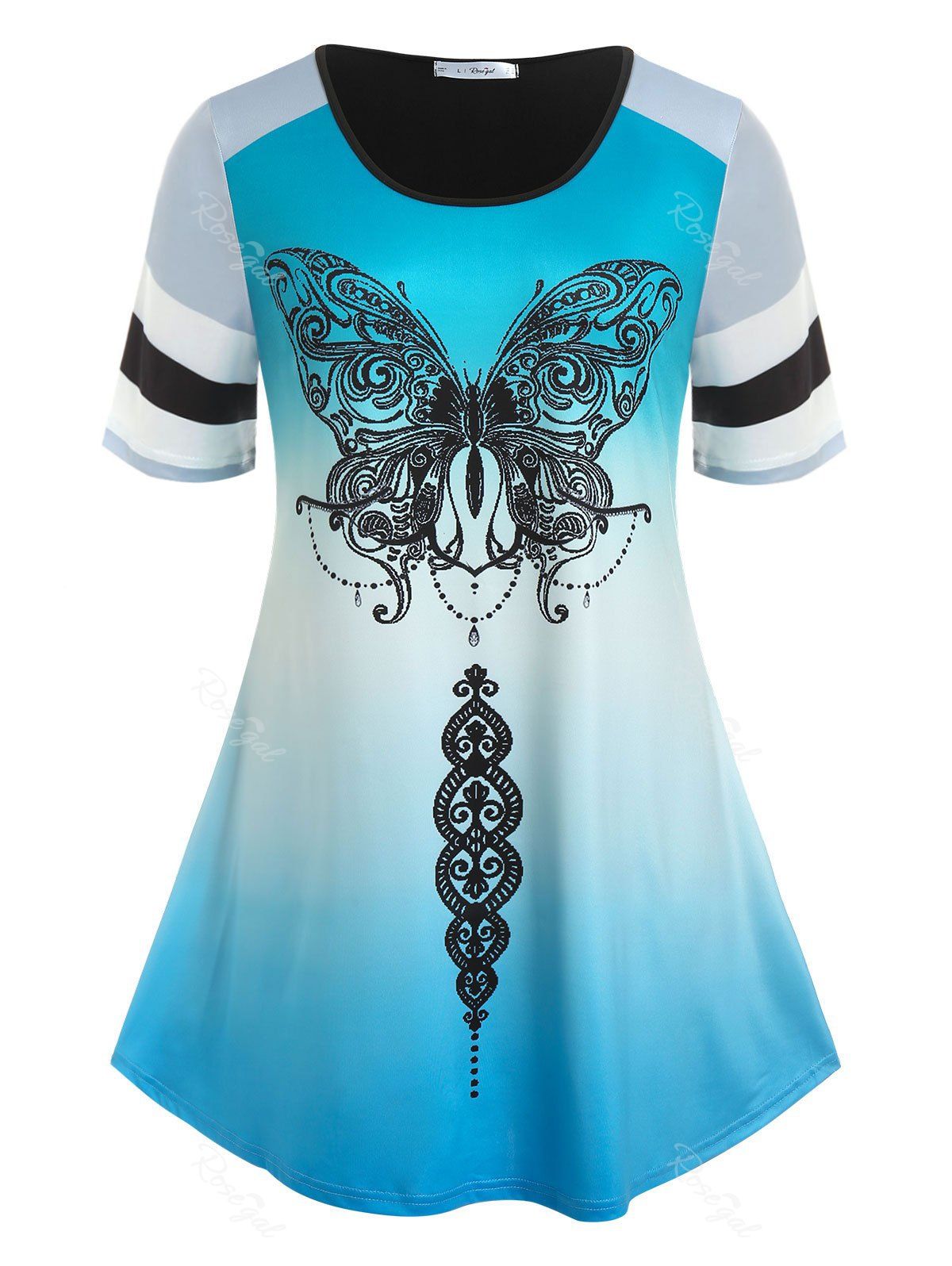 Outfits Plus Size Ombre Color Butterfly Print Tee  