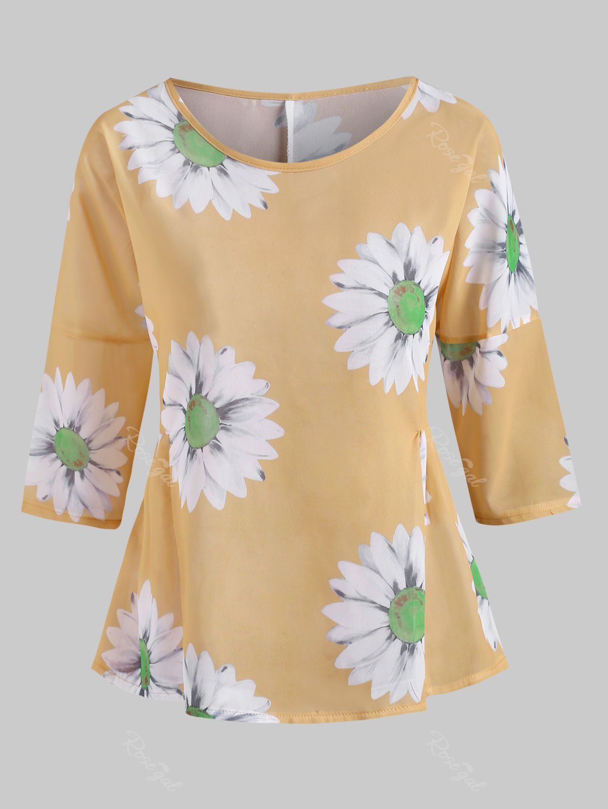 

Sunflower Print Ruched Waist Chiffon Blouse, Yellow