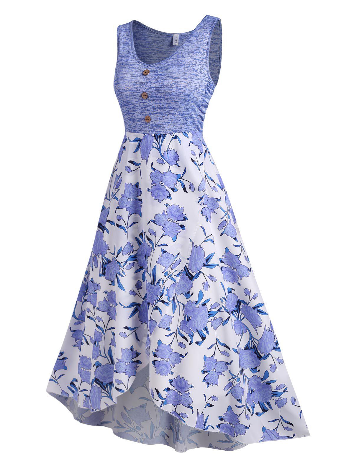 

V Neck Floral Ruched Detail Tulip Hem Midaxi Dress, Light blue