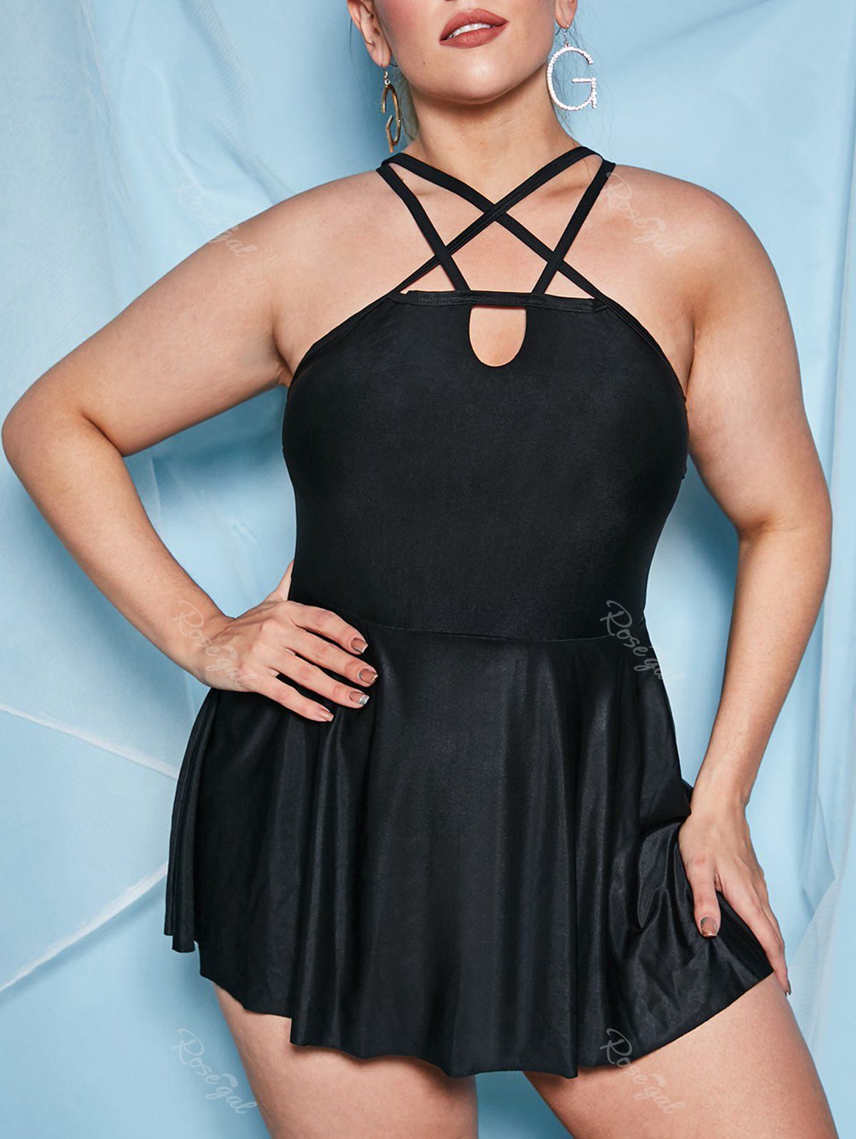 

Plus Size Caged Cutout Skirted One-piece Swimsuit, Black