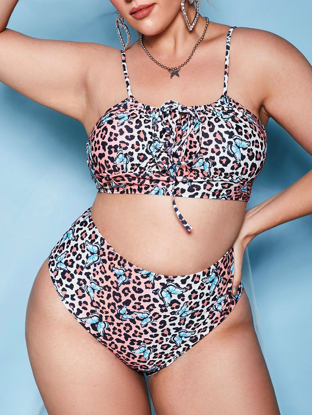 Shop Plus Size Tie Leopard Butterfly Print Bikini Swimwear  