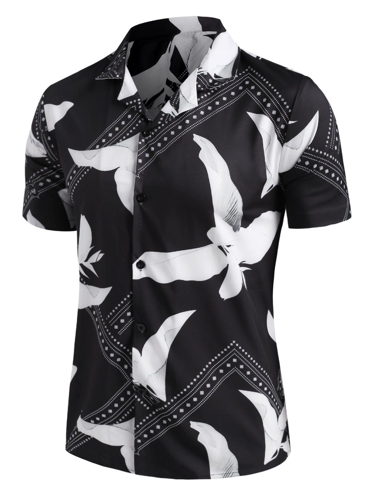 

Flower Bandana Print Button Up Shirt, Black