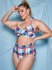 Plus Size 1950s Underwire Cinched Plaid Bikini Swimwear -  