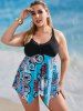 Plus Size Octopus Print Mesh Panel Handkerchief Modest Tankini Swimwear -  
