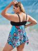 Plus Size Octopus Print Mesh Panel Handkerchief Modest Tankini Swimwear -  