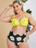 Plus Size Flower Ruffle Tie Underwire High Waisted Bikini Swimwear -  