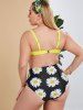 Maillot de Bain Bikini Fleuri Noué Taille Haute de Grande Taille à Armature à Volants - Multi 5X