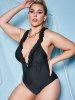 Plus Size 1950s Frilled Open Back Plunge One-piece Swimsuit -  