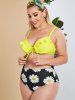 Plus Size Flower Ruffle Tie Underwire High Waisted Bikini Swimwear -  
