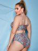 Plus Size Tie Leopard Butterfly Print Bikini Swimwear -  