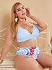 Plus Size Tropical Print High Waisted Bikini Swimsuits -  