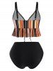 Plus Size Colorful Striped Ruffle Ruched Bikini Swimwear -  
