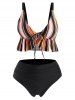Plus Size Colorful Striped Ruffle Ruched Bikini Swimwear -  