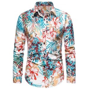 

Tropical Flower Printed Long Sleeve Shirt, Blue ivy